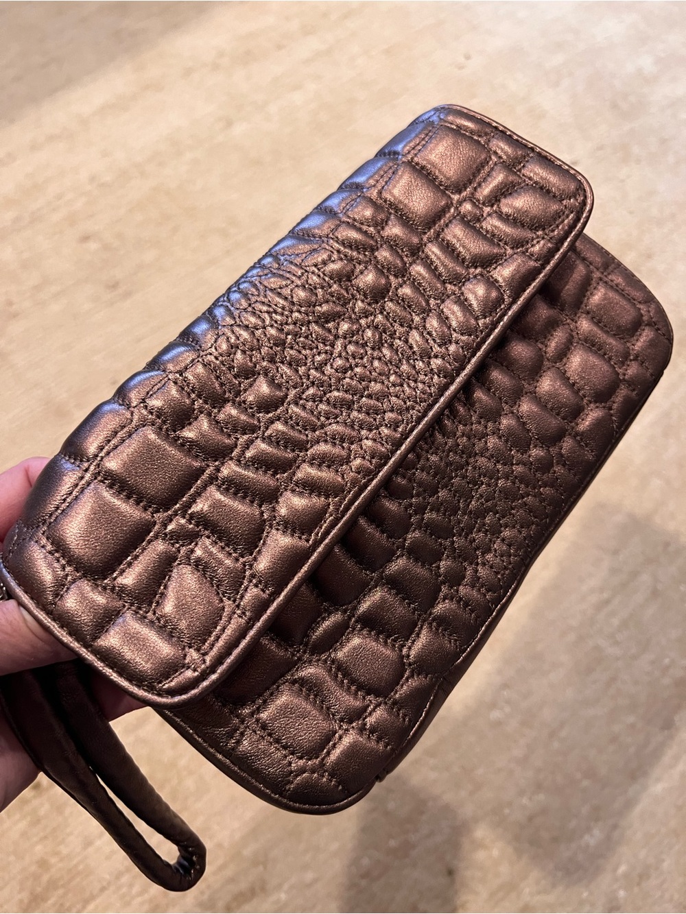 Authentic HOBO Women's Metallic Bronze Quilted Crossbody Clutch